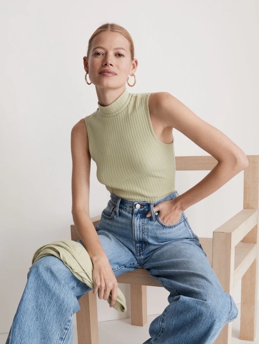 Madewell Women's Ribbed Sleeveless Turtleneck In Pale Jade